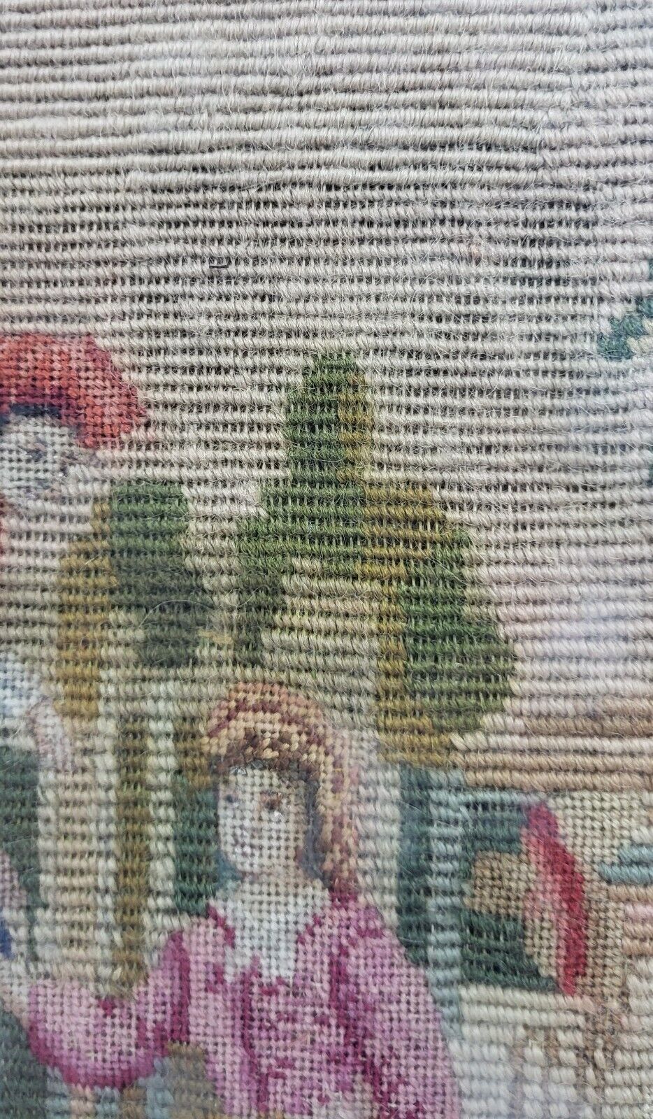 Antique European Needlepoint Crewel Framed Artwork
