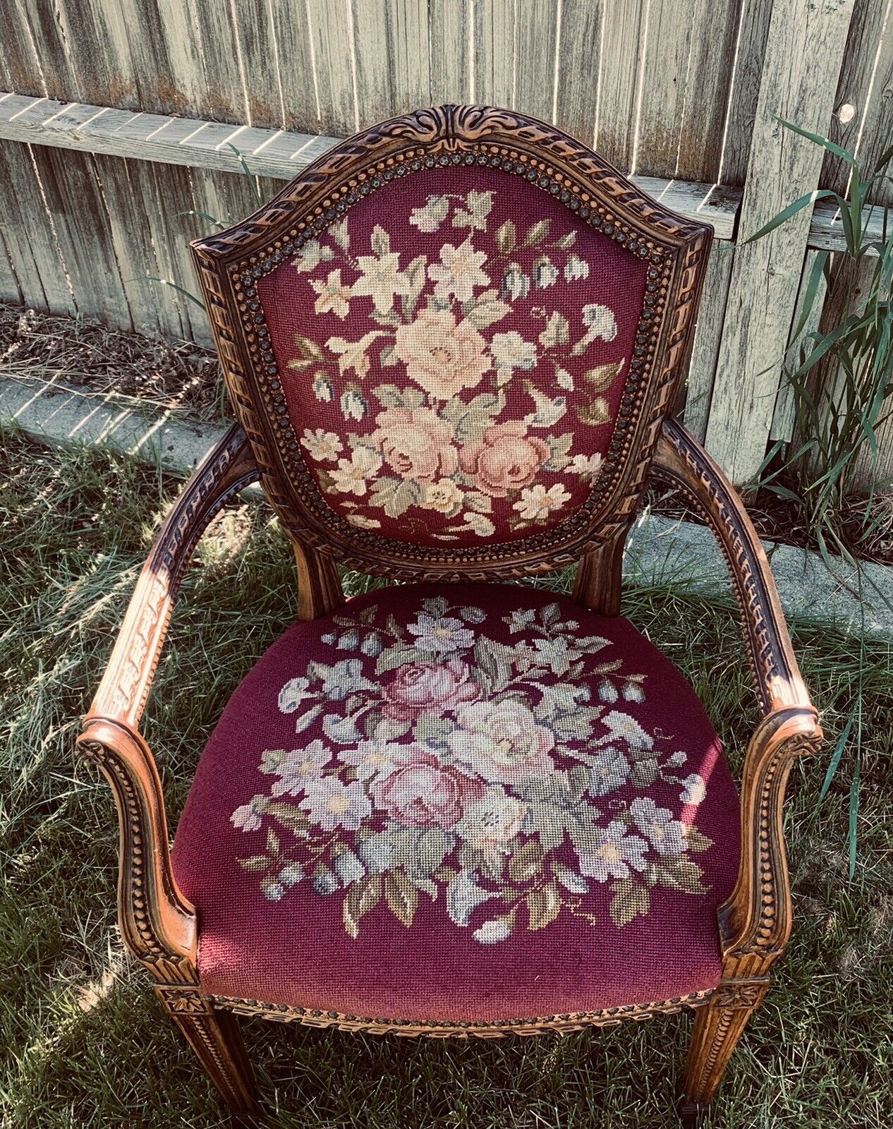 1700s French Tapestry Needlepoint Armchair Louis XV-XVI