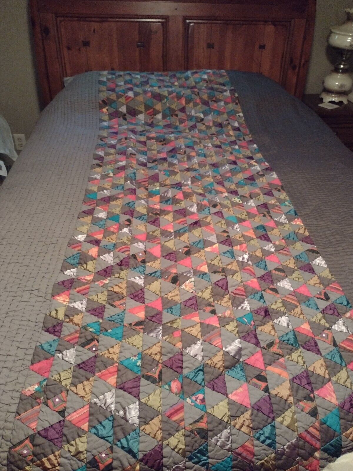 Charming Vintage Triangle Quilt in Purple and Gold