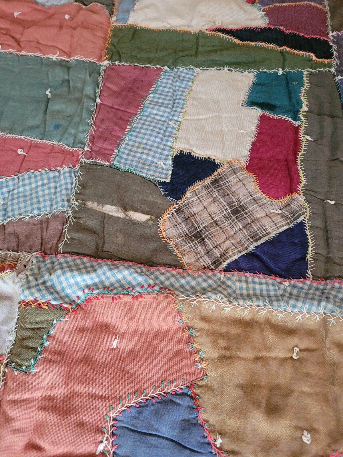 Vintage Crazy Quilt from Early 1900s, 80" x 60