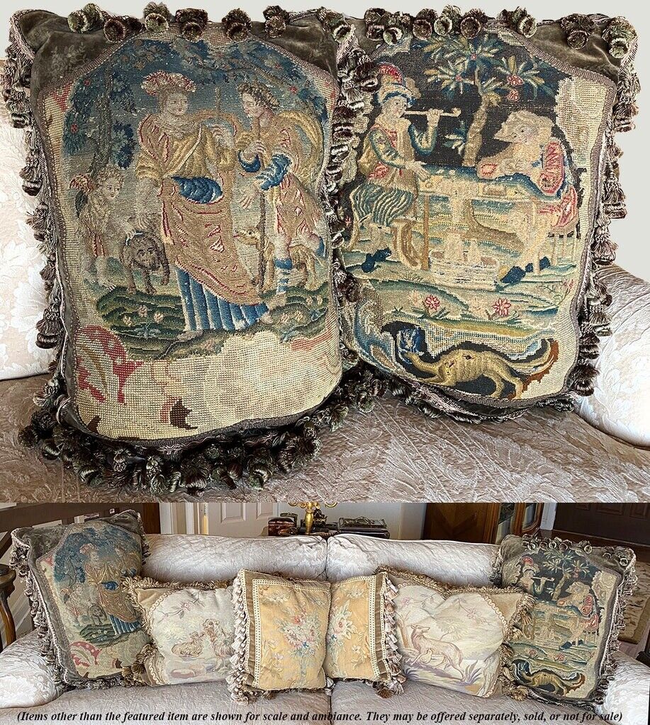 Elegant 18th Century French Tapestry Pillows (Pair)