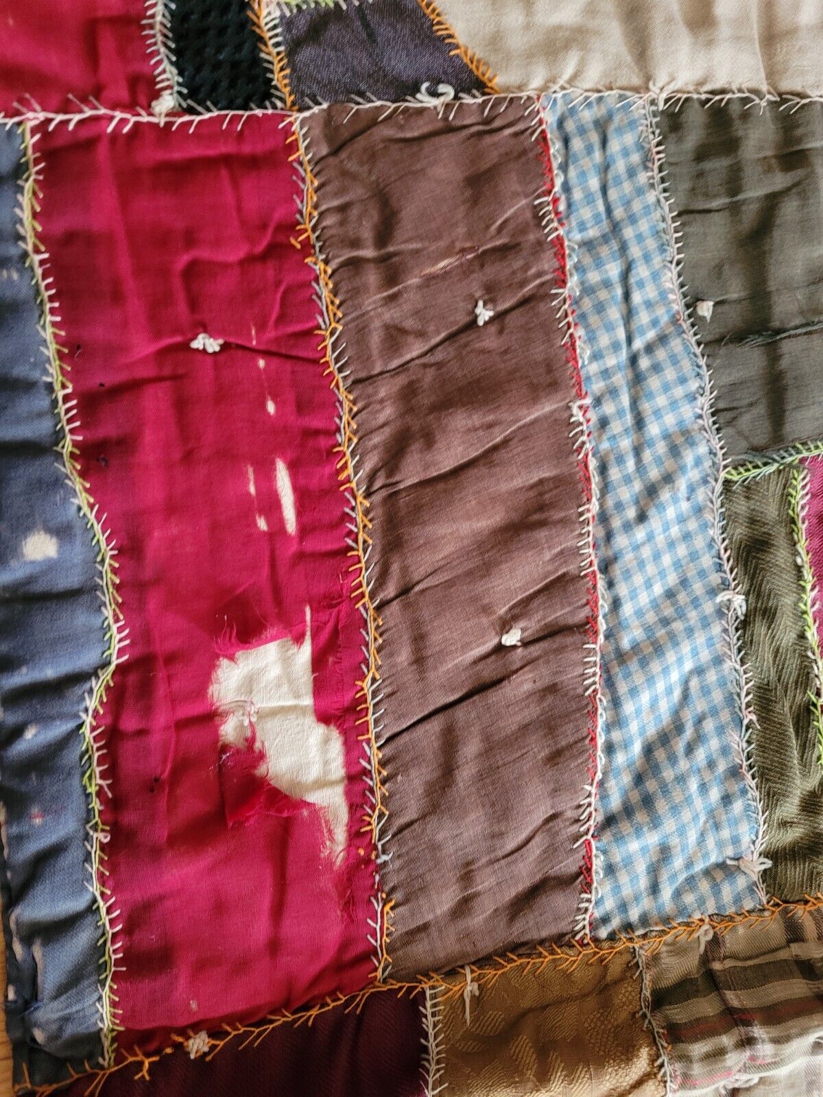 Vintage Crazy Quilt from Early 1900s, 80" x 60