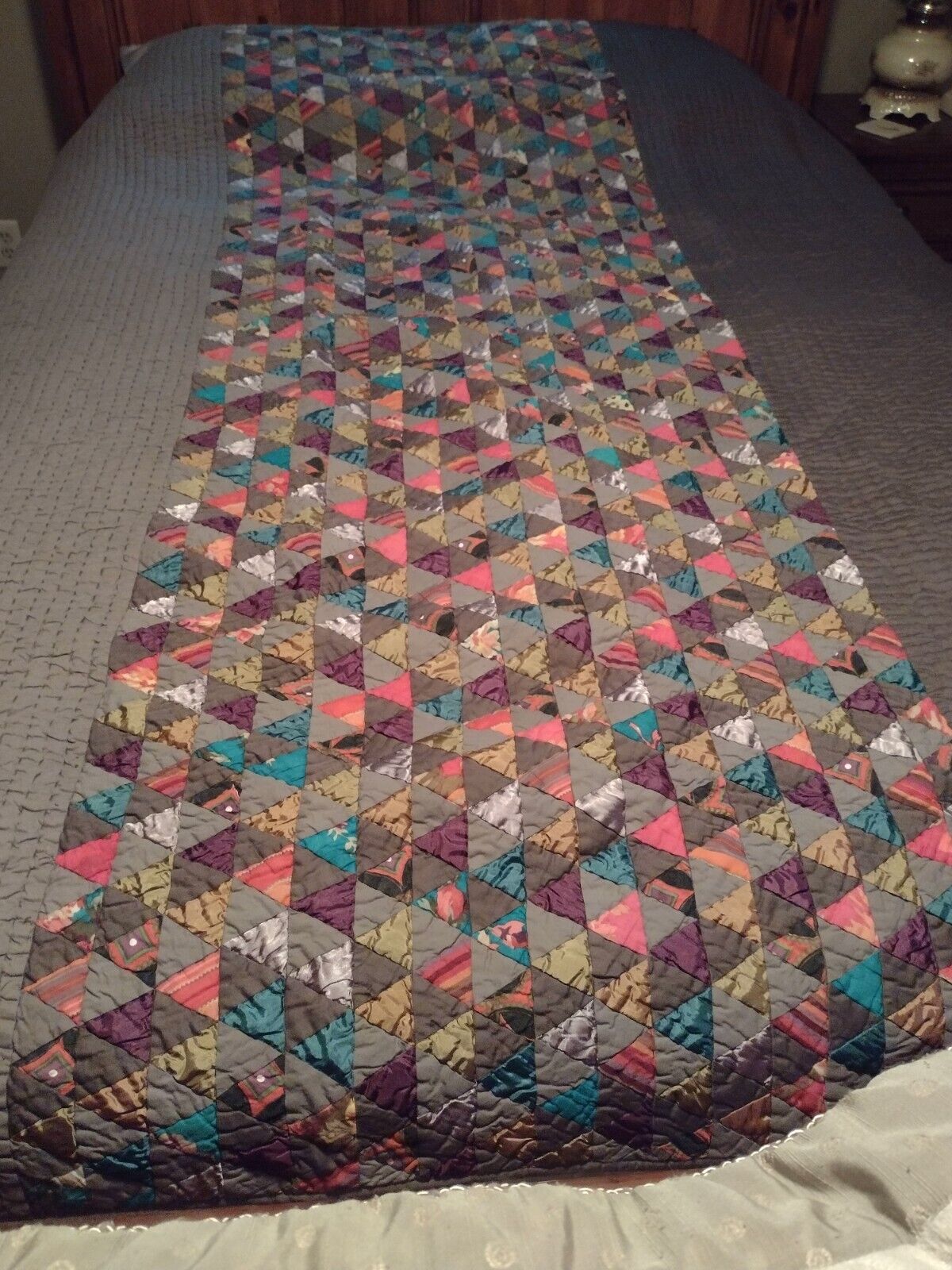 Charming Vintage Triangle Quilt in Purple and Gold