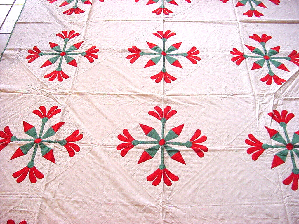 Antique Tulip Quilt - Red and Green C1900