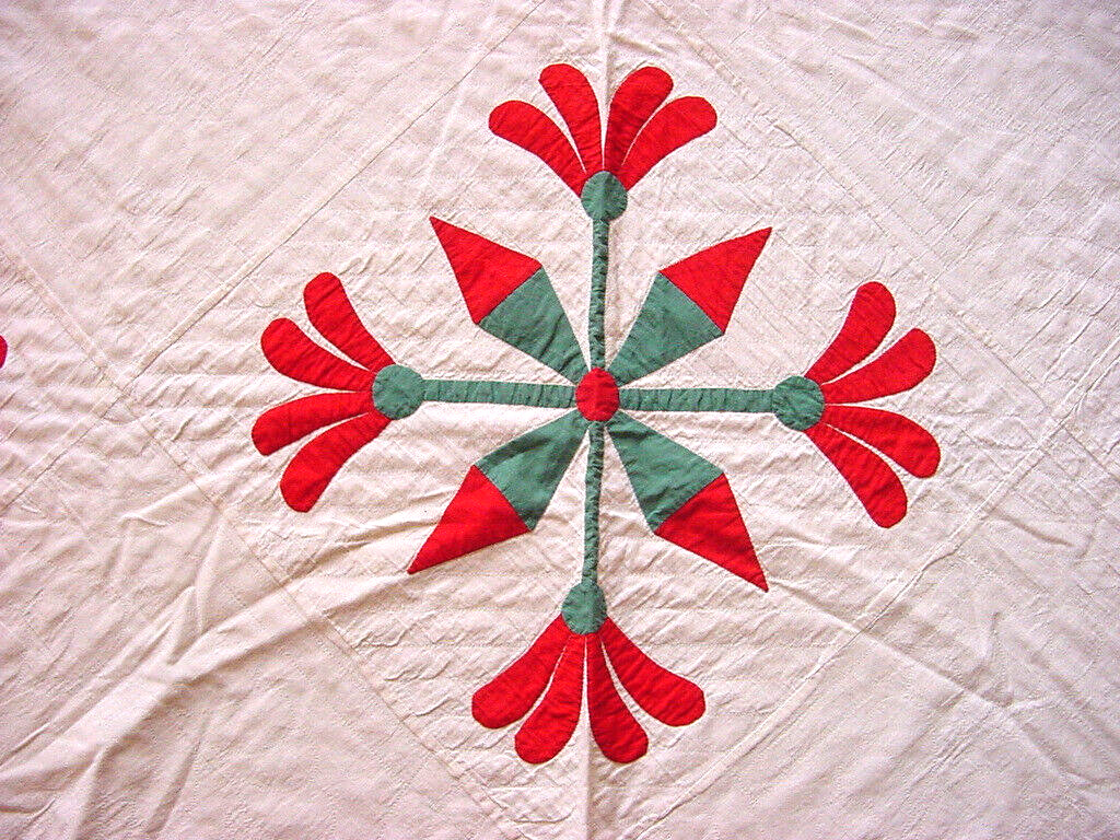 Antique Tulip Quilt - Red and Green C1900