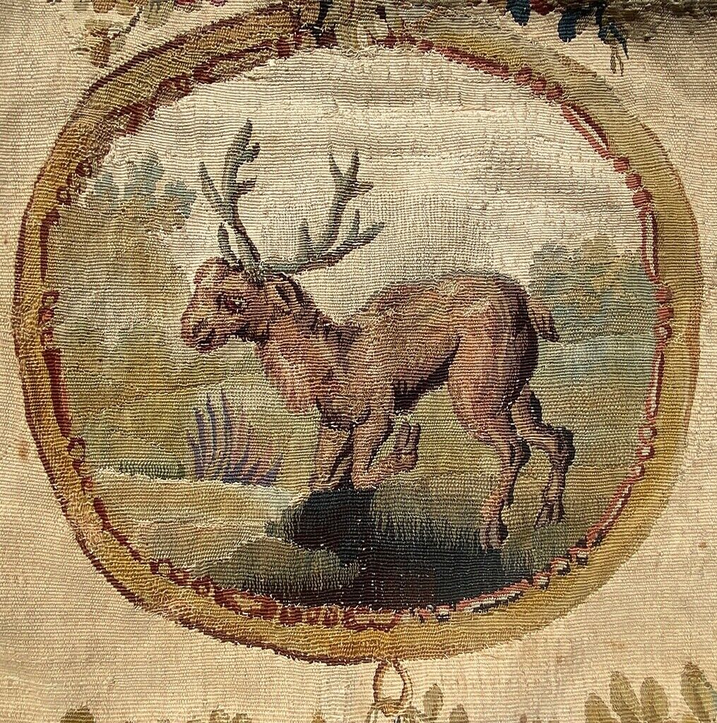 Aubusson Tapestry Pillow Panel, Stag & Florals