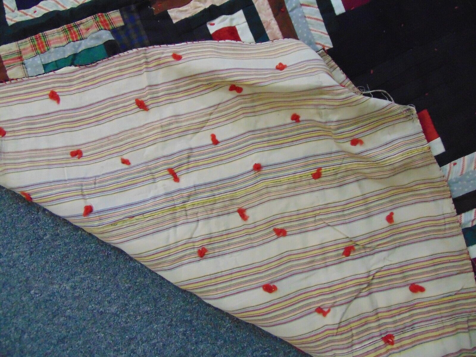 Log Cabin Pattern Quilt - 1900s Wool 52x83
