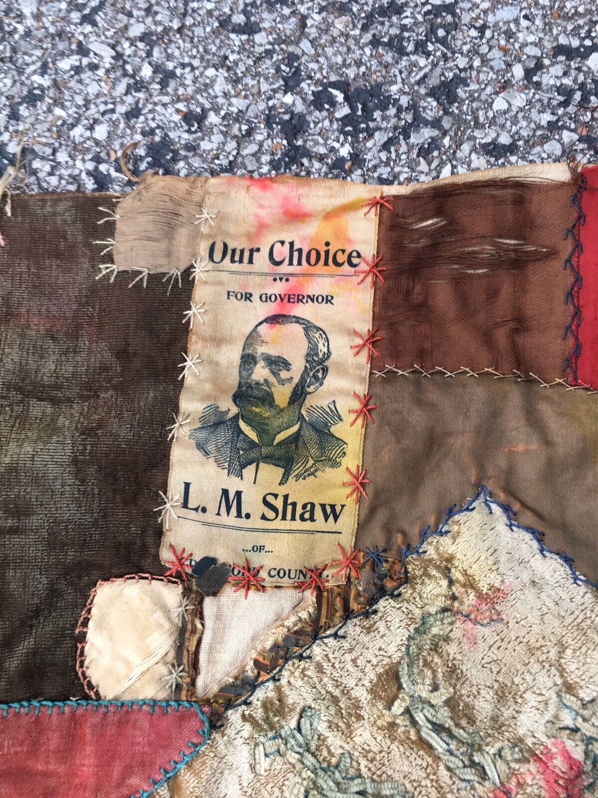 Antique Colorful Military Political Patch Quilt Topper