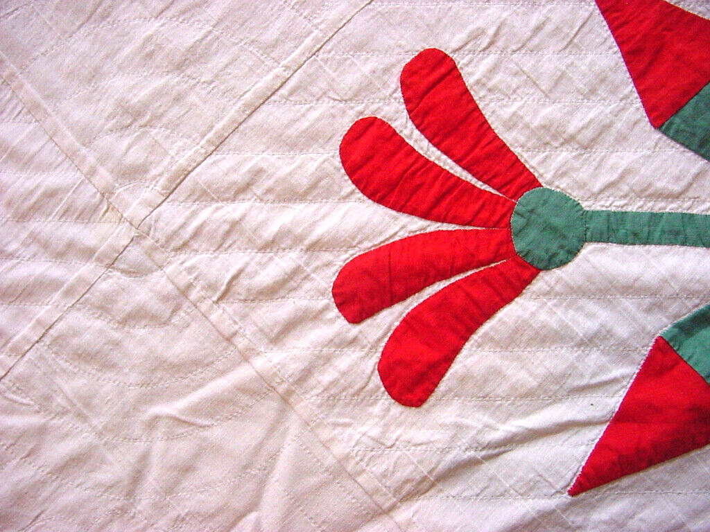 Antique Tulip Quilt - Red and Green C1900