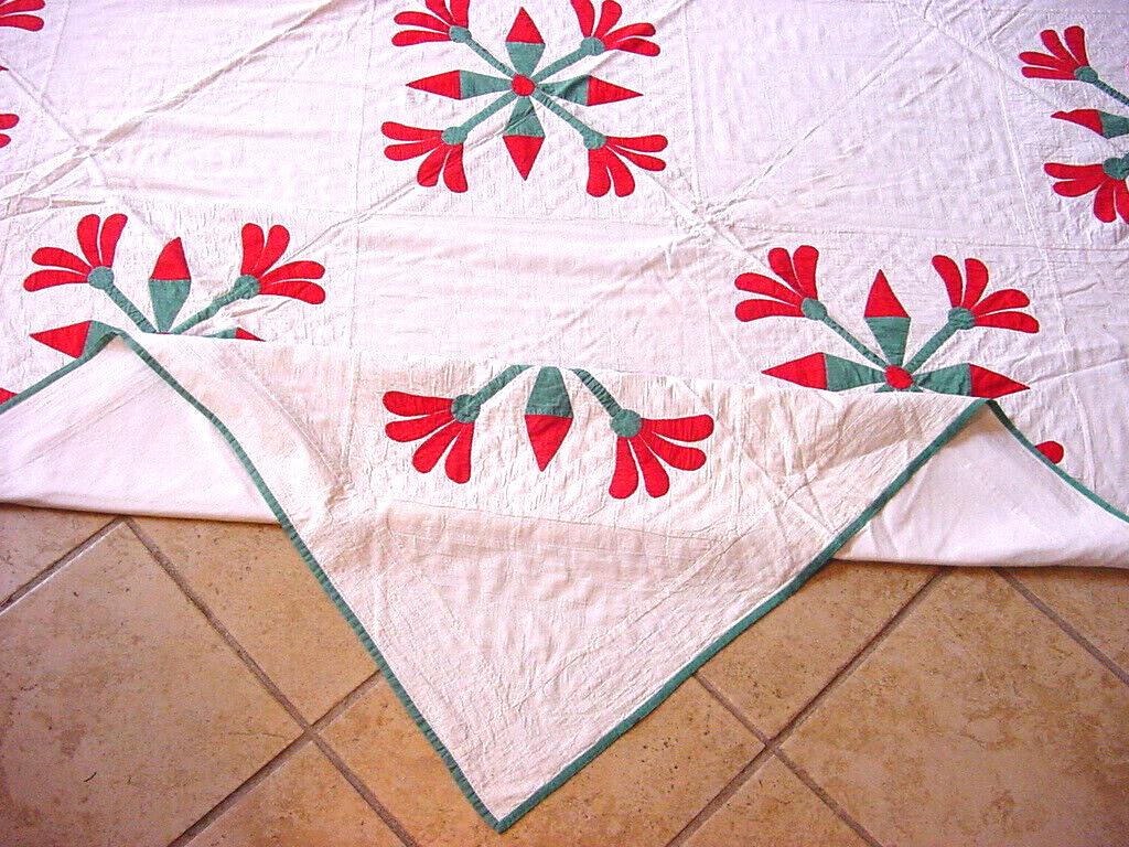 Antique Tulip Quilt - Red and Green C1900