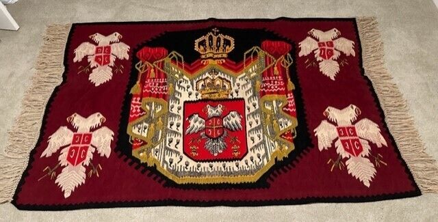 Obrenovic Dynasty Antique Aubusson Tapestry with Coat of Arms