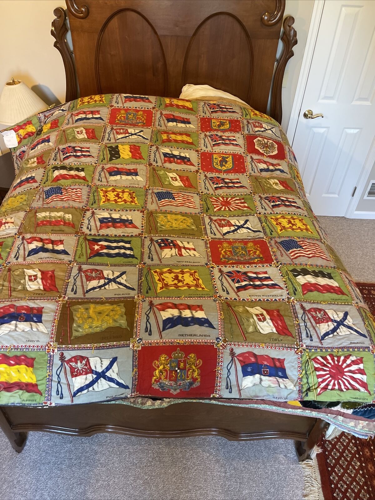 Antique Handmade Quilt with Flags, 79"x66
