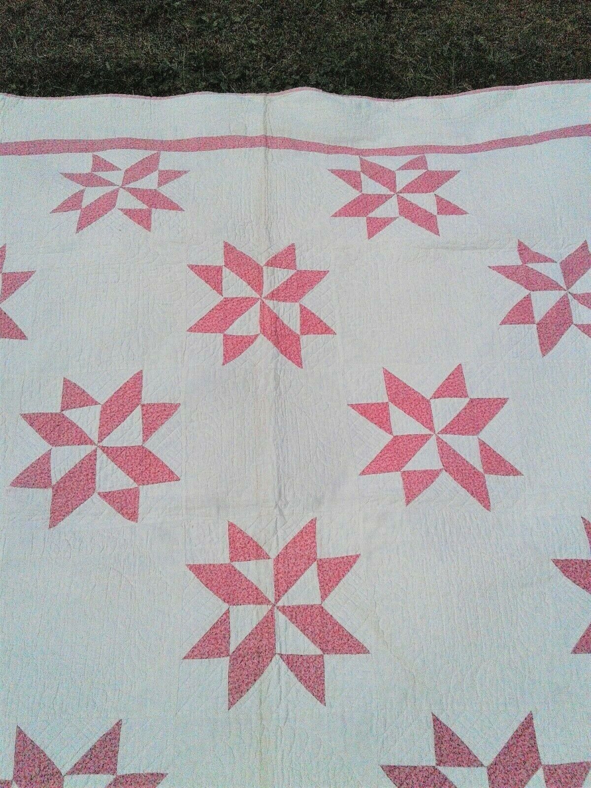 1900s Pink and White Antique Quilt
