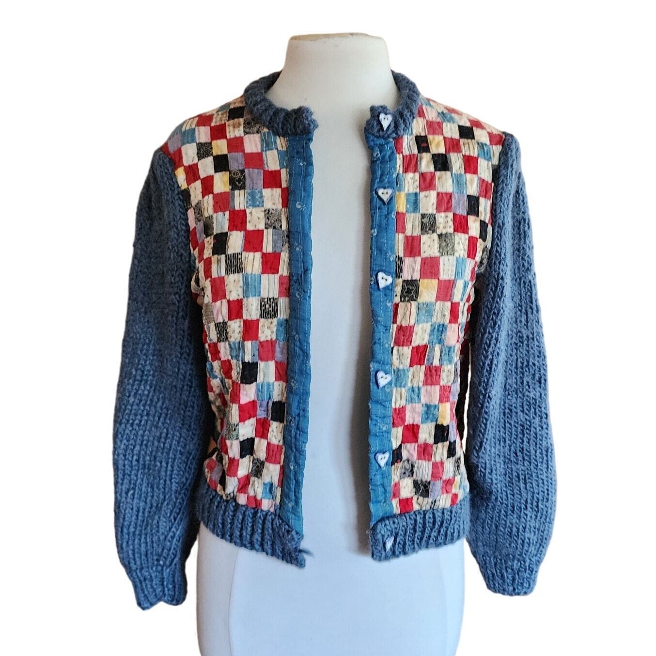 70s Vintage Cardigan with Early 1900s Quilt Patchwork