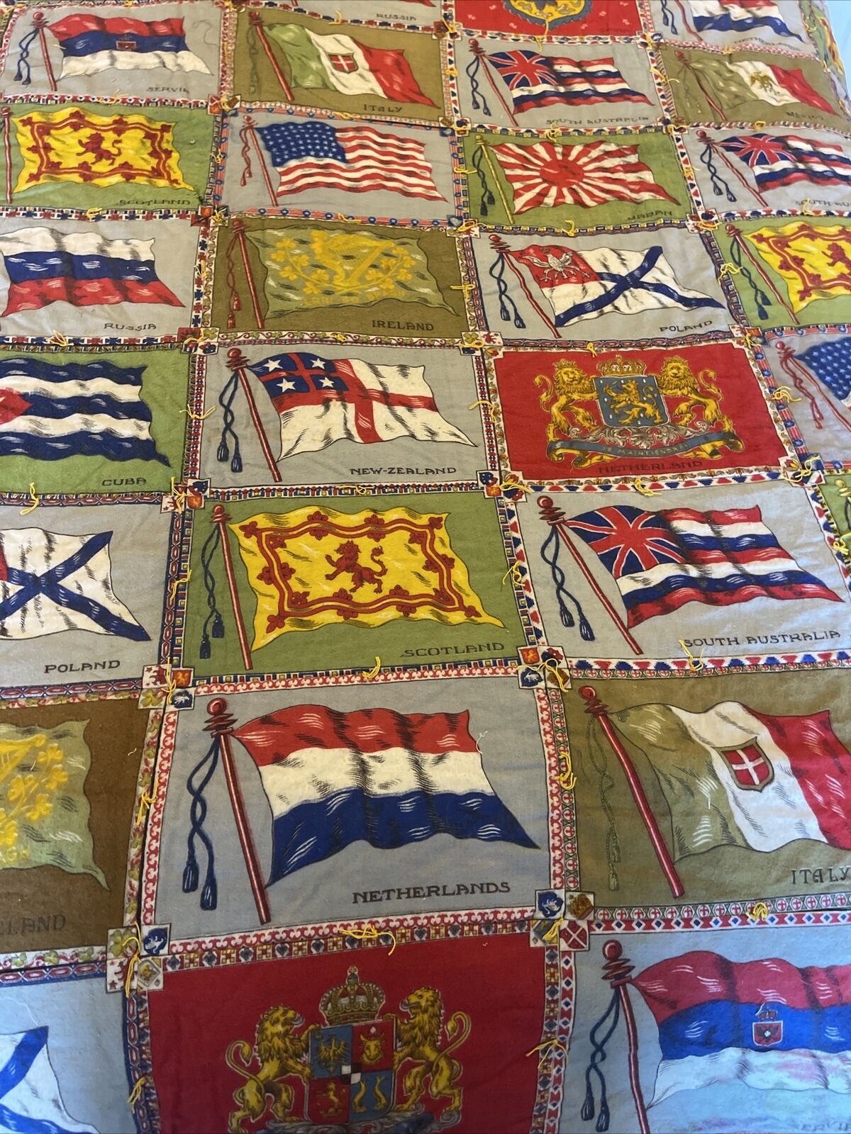 Antique Handmade Quilt with Flags, 79"x66