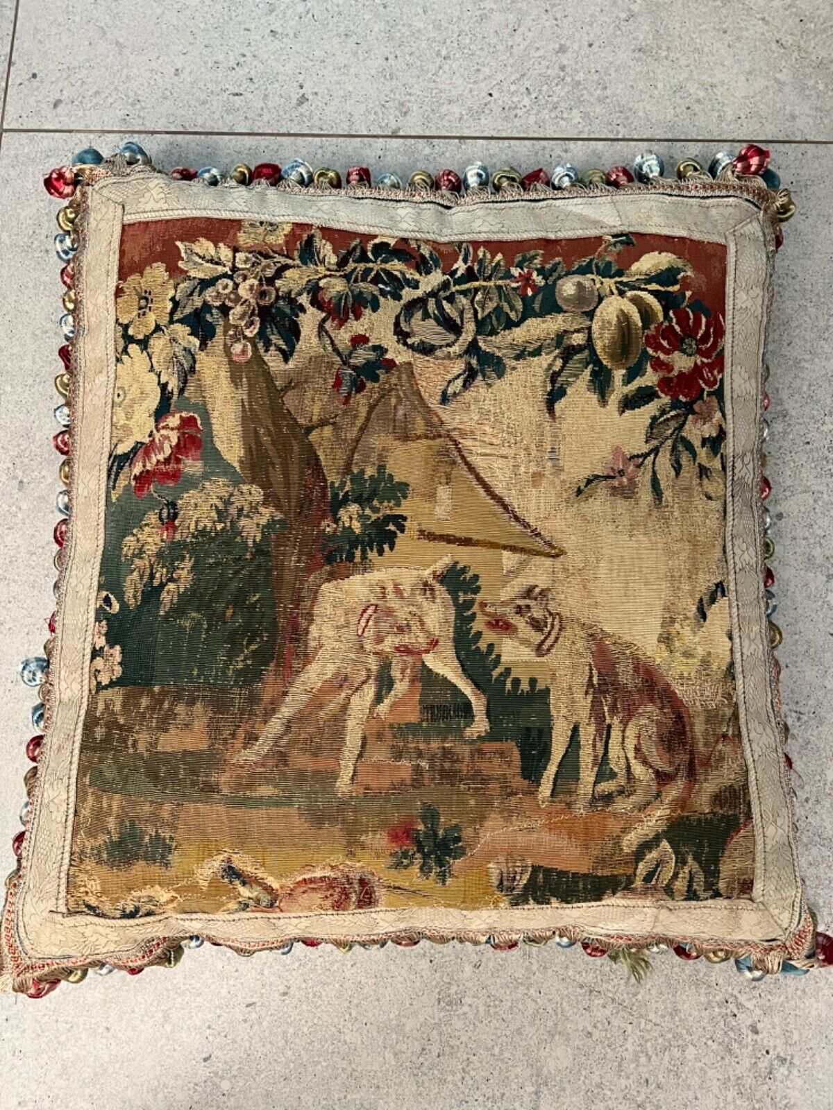 Rare 1700s French Aubusson Tapestry Pillow