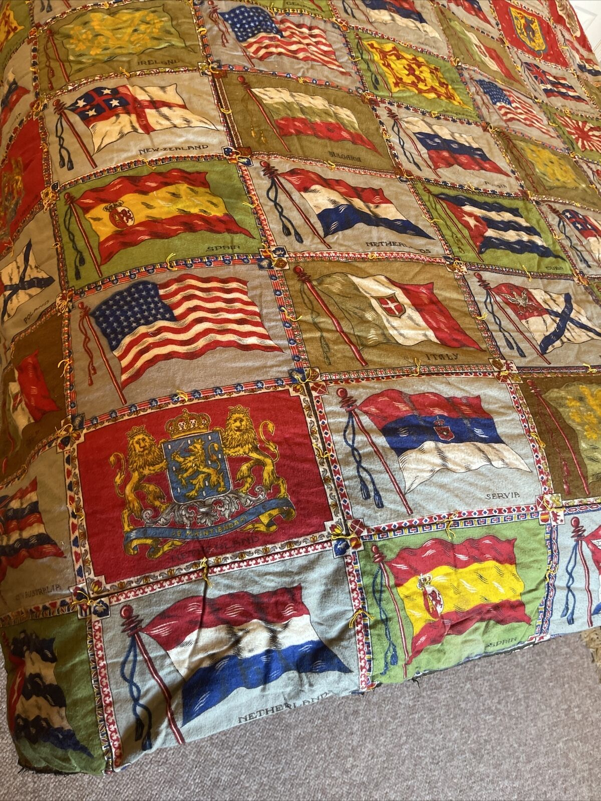 Antique Handmade Quilt with Flags, 79"x66