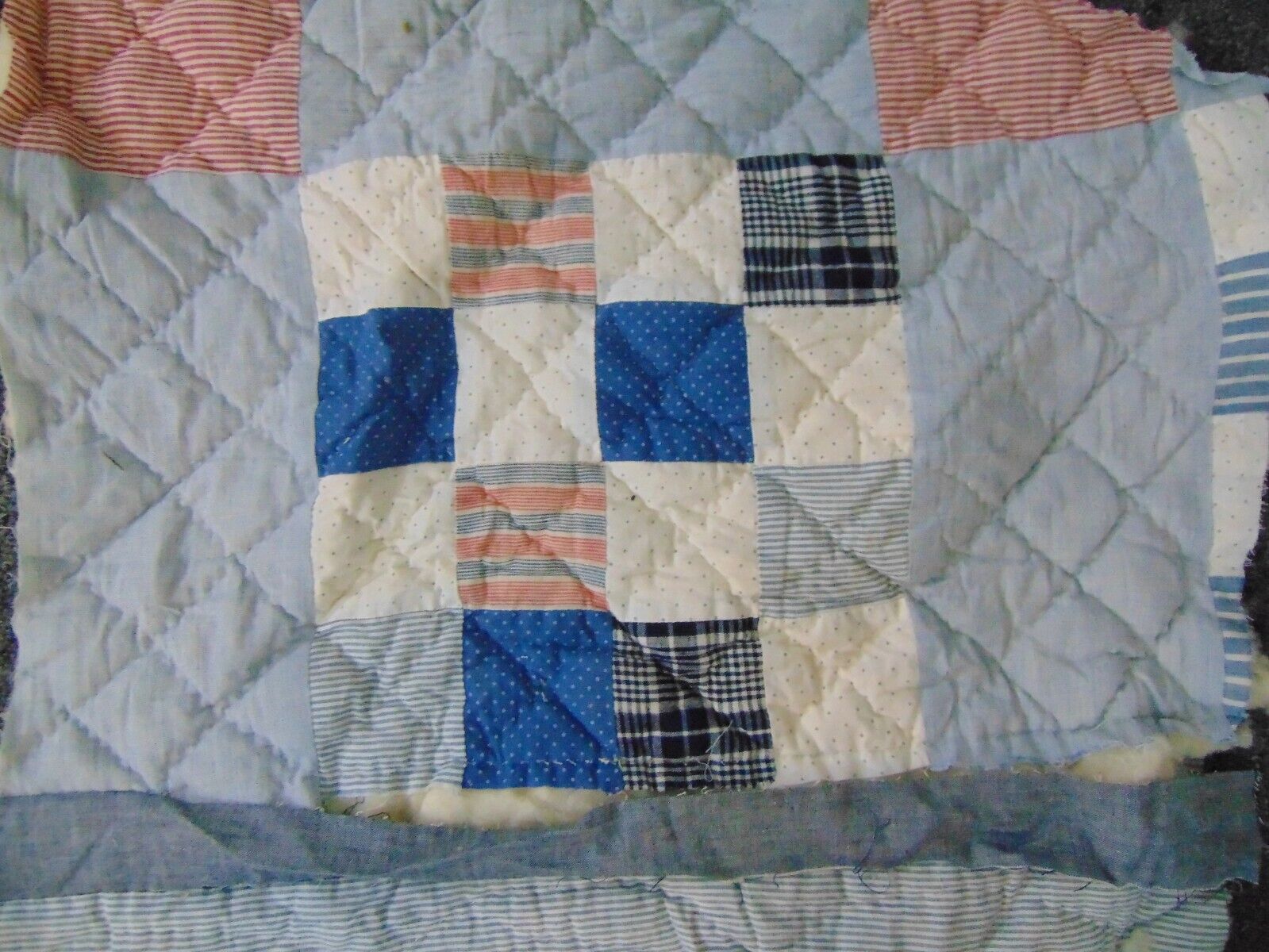 Antique 1900's Mosaic Quilt Blocks, Ticking Fabric