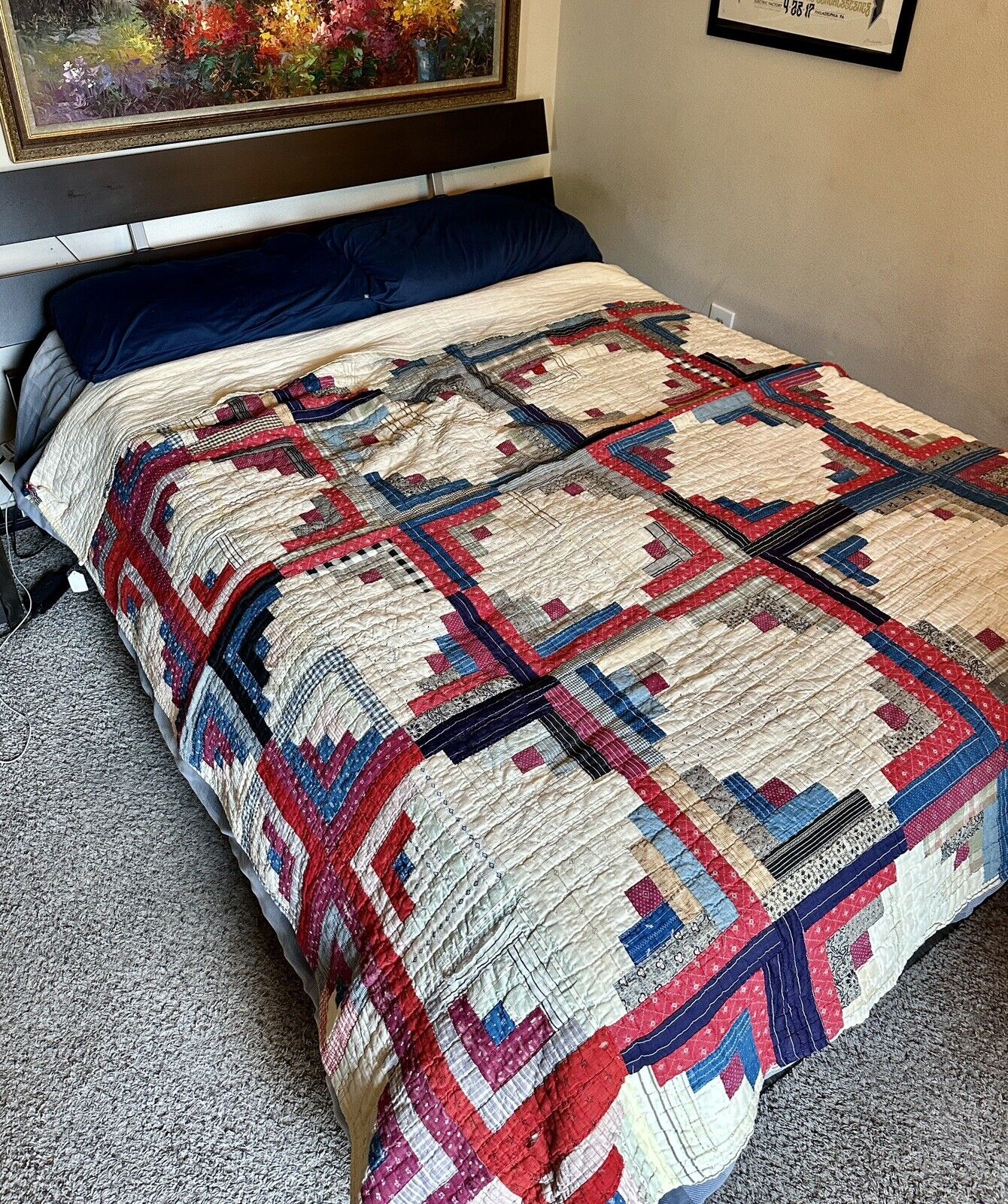 Antique Victorian Log Cabin Quilt, Early 1900s