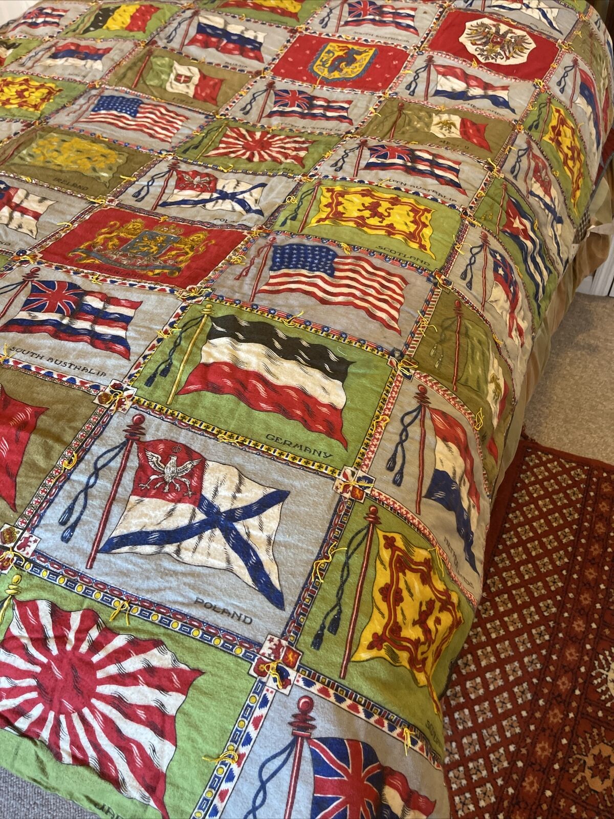 Antique Handmade Quilt with Flags, 79"x66