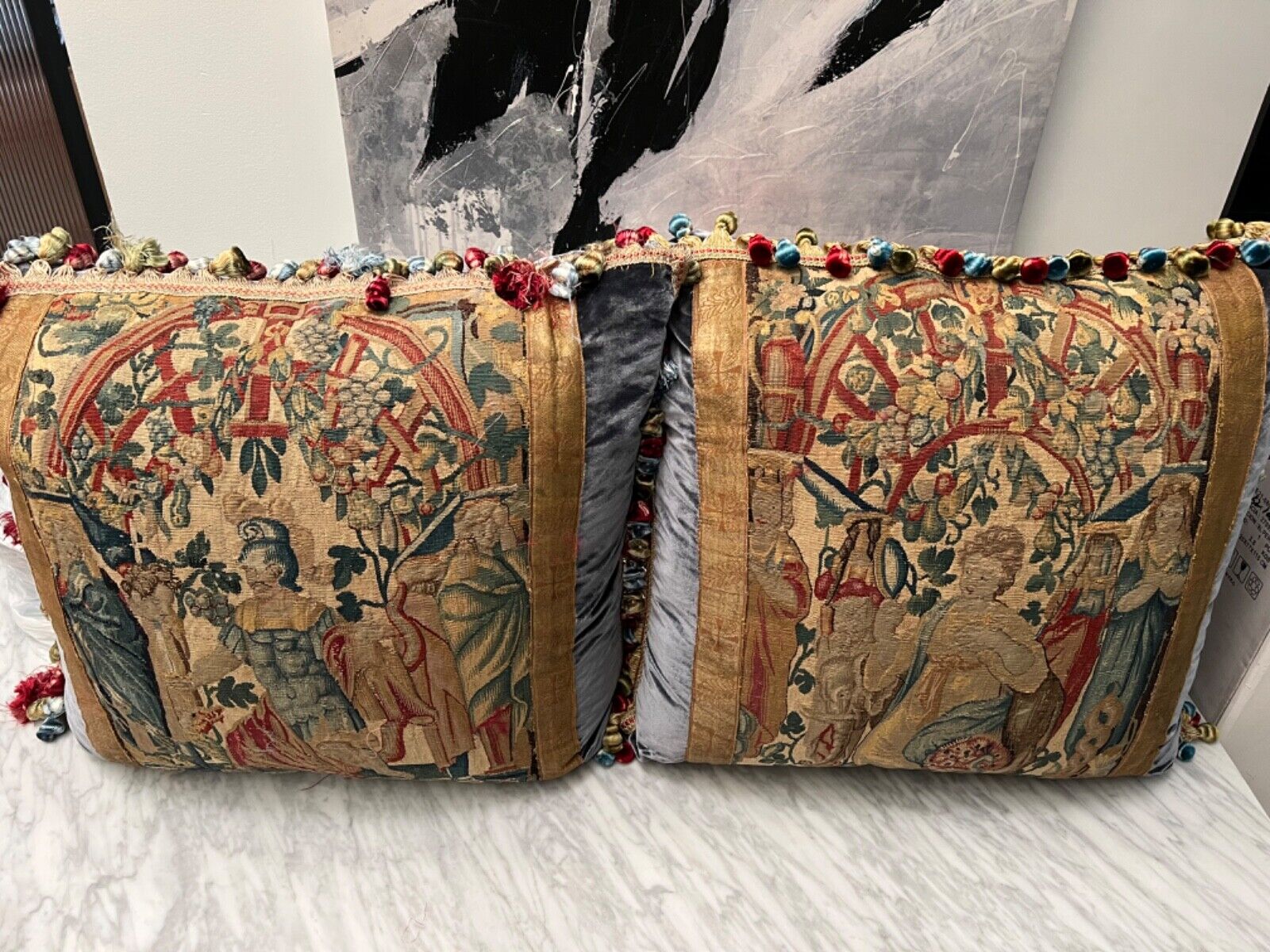 Rare 17th Century Aubusson Flemish Tapestry Pillows