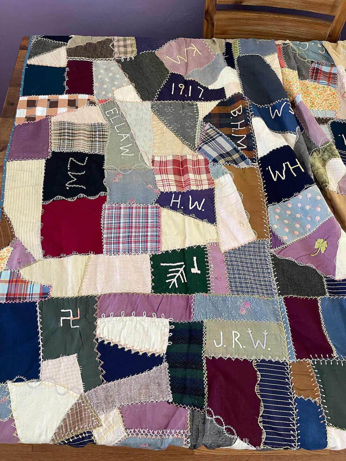 Victorian Era Antique Crazy Quilt with Rustic Details