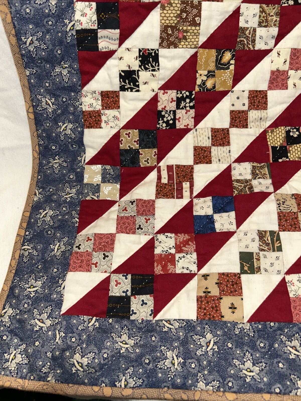 Handmade 1800s Fabric Four Patch Doll Quilt