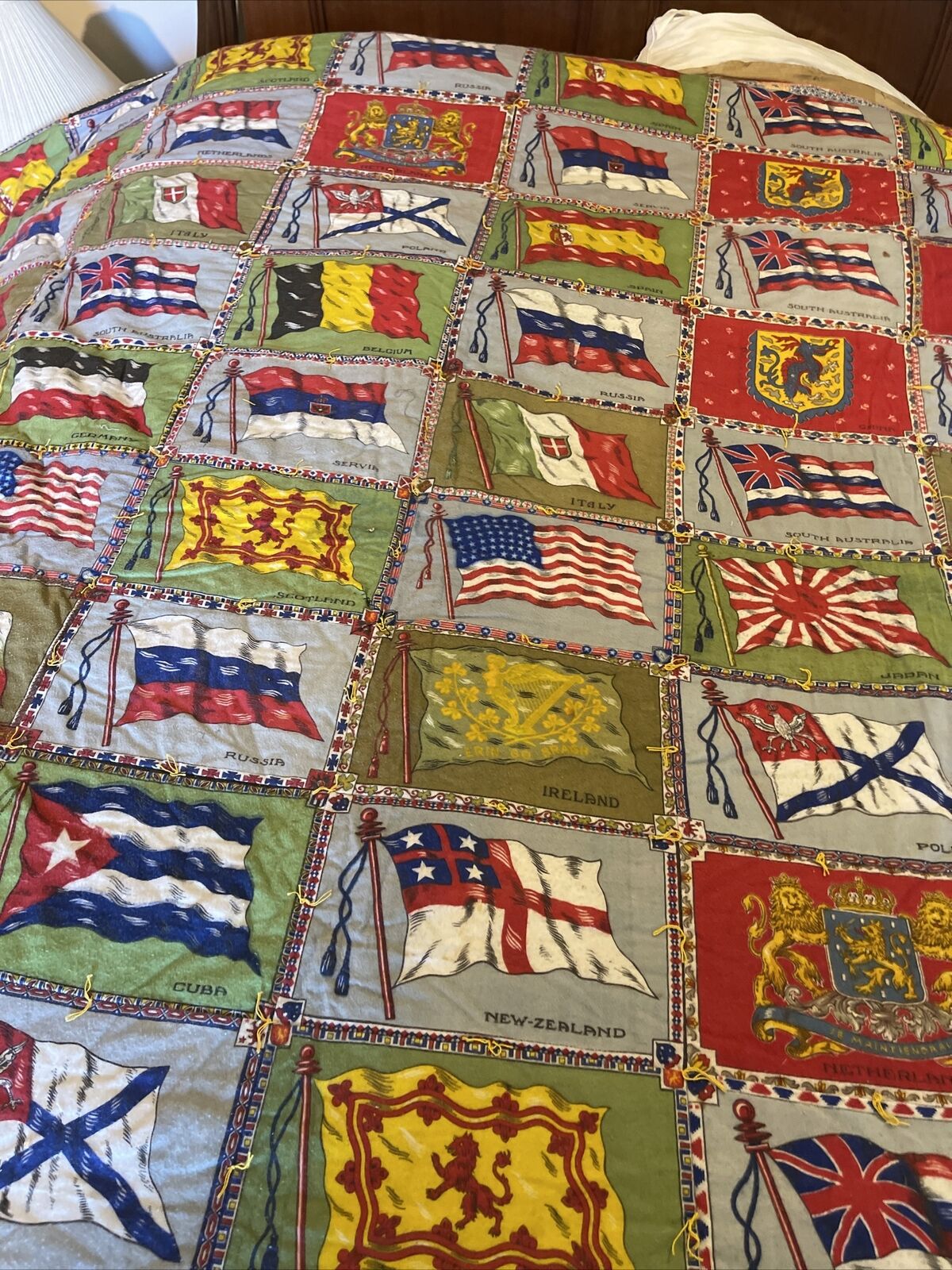 Antique Handmade Quilt with Flags, 79"x66