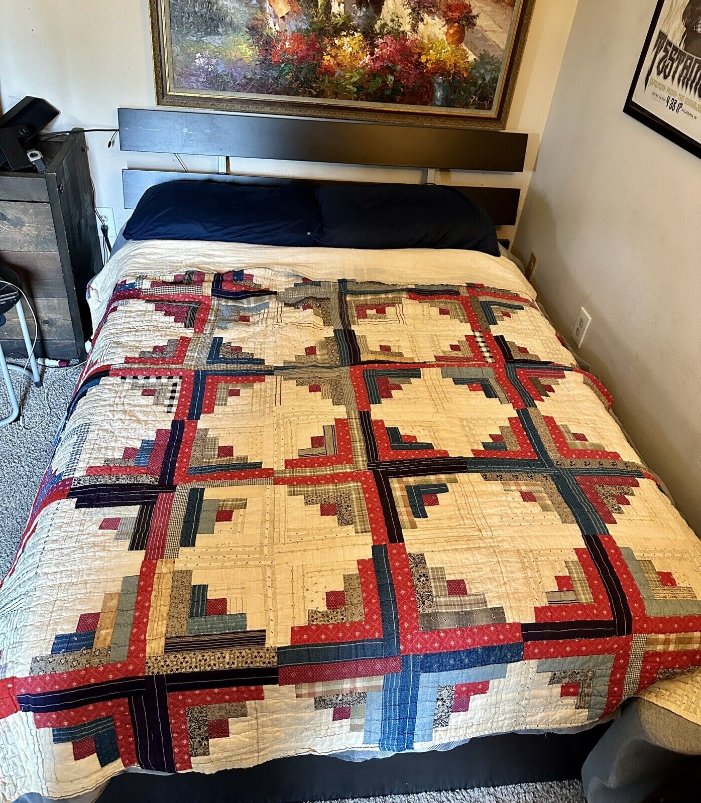 Antique Victorian Log Cabin Quilt, Early 1900s
