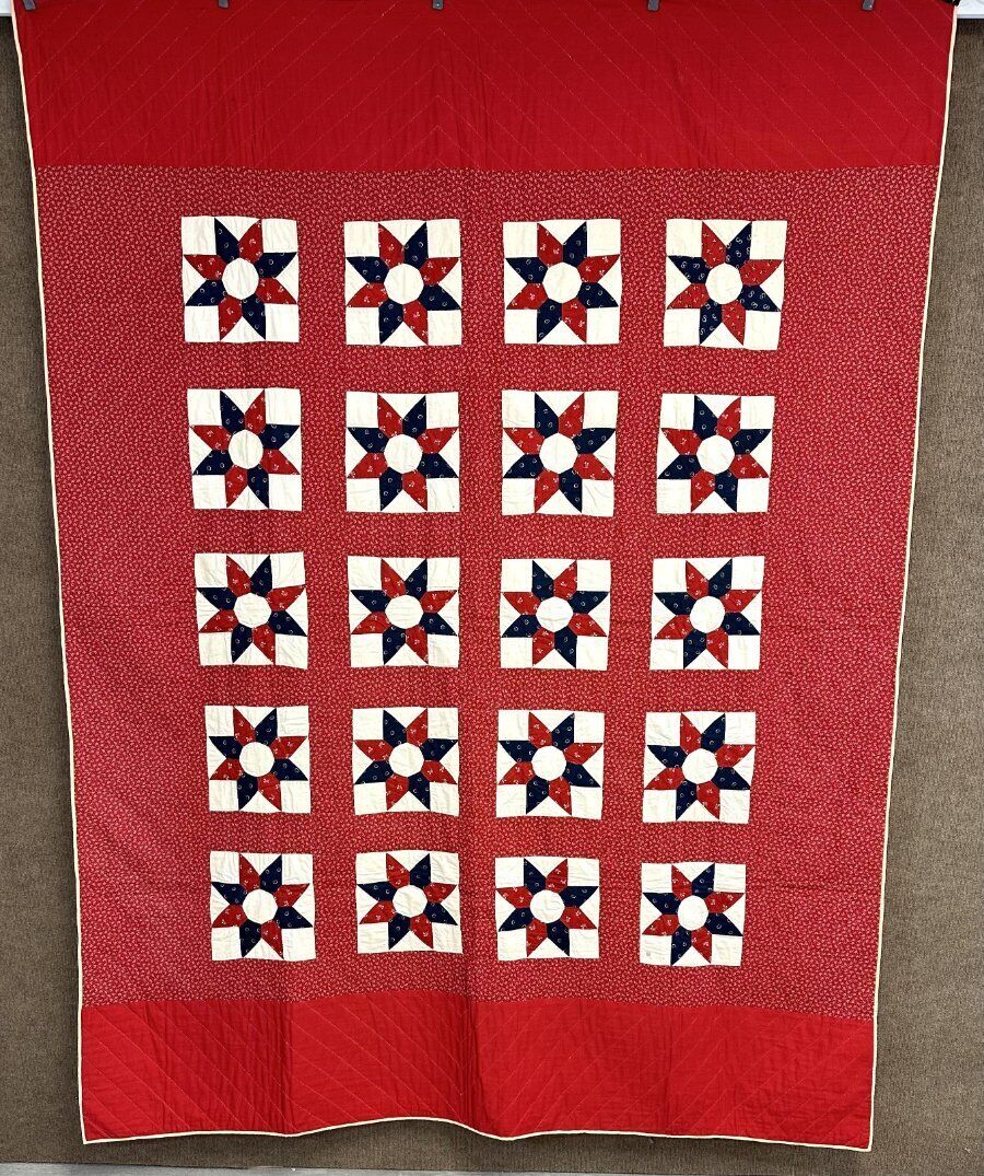 Antique Red White Blue Star Quilt, c 1900s