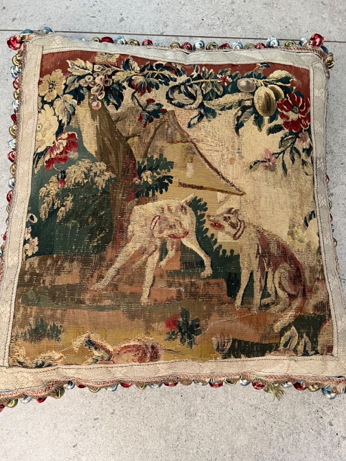 Rare 1700s French Aubusson Tapestry Pillow