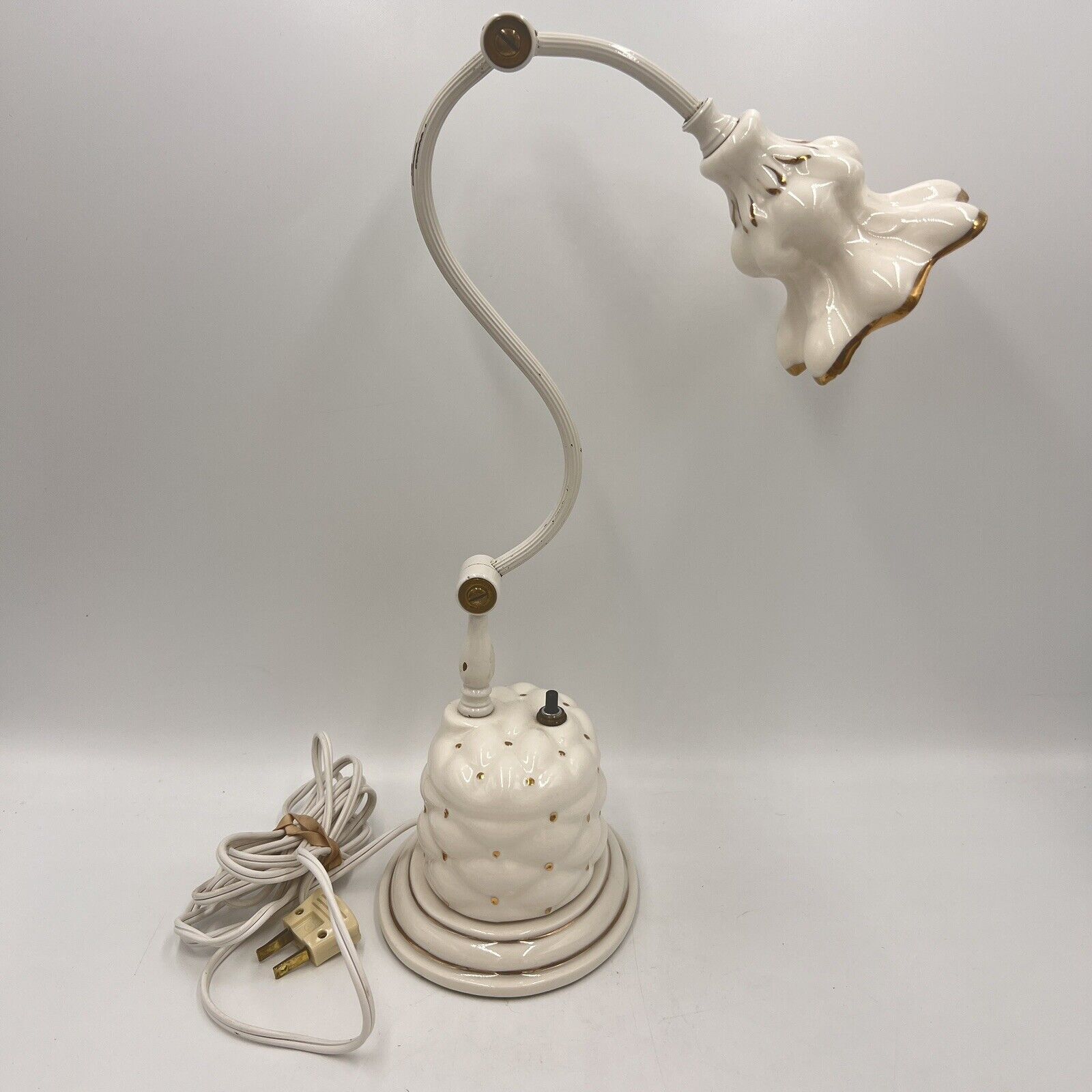 Victorian Quilted Porcelain Bedside Lamp with Gold