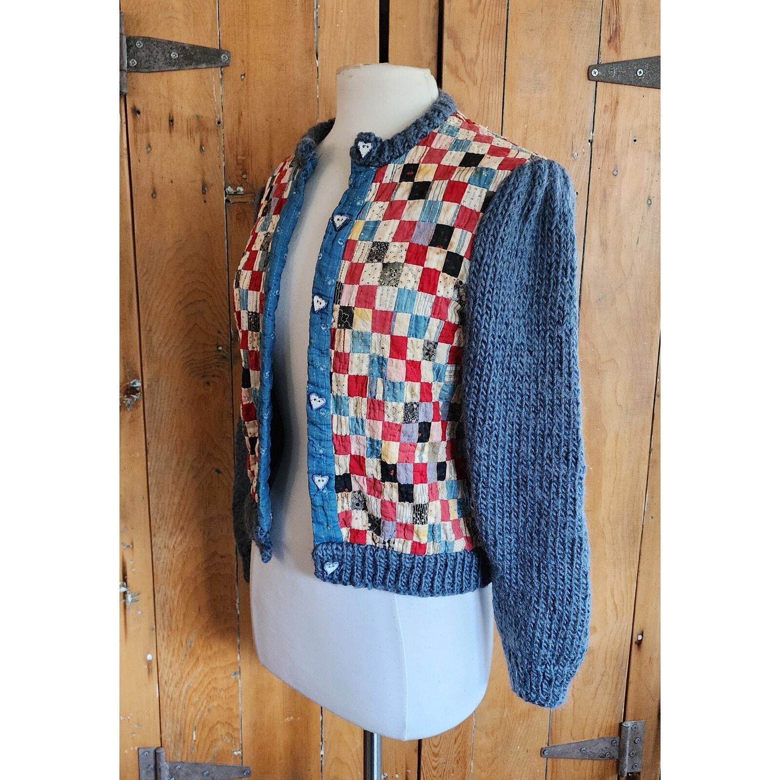 70s Vintage Cardigan with Early 1900s Quilt Patchwork