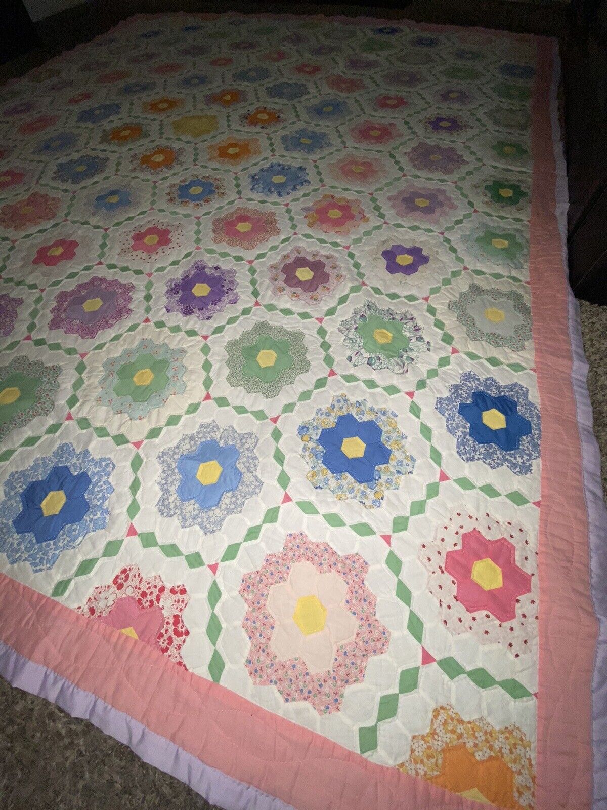 Antique Grandmother's Flower Garden Mosaic Quilt