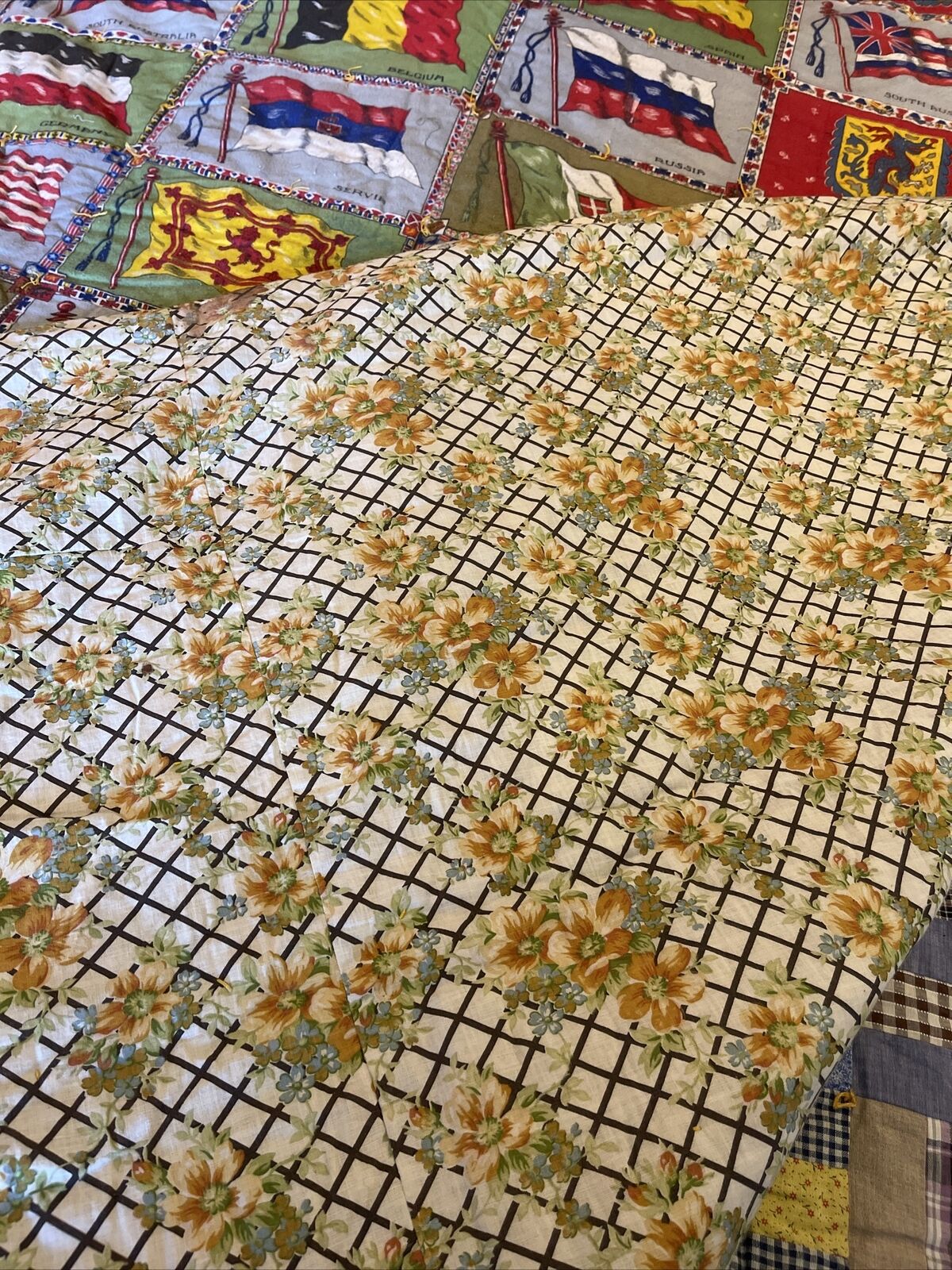 Antique Handmade Quilt with Flags, 79"x66