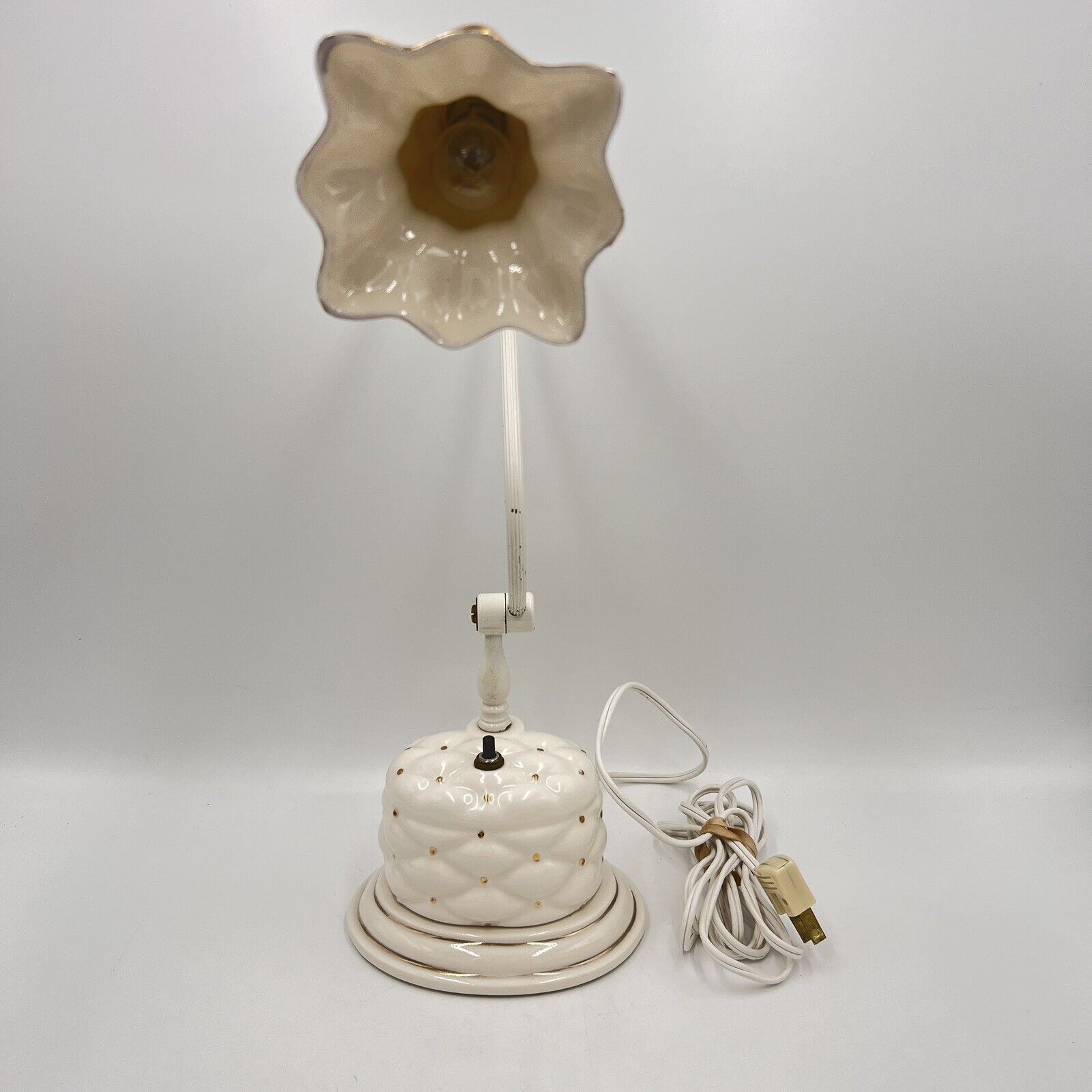 Victorian Quilted Porcelain Bedside Lamp with Gold
