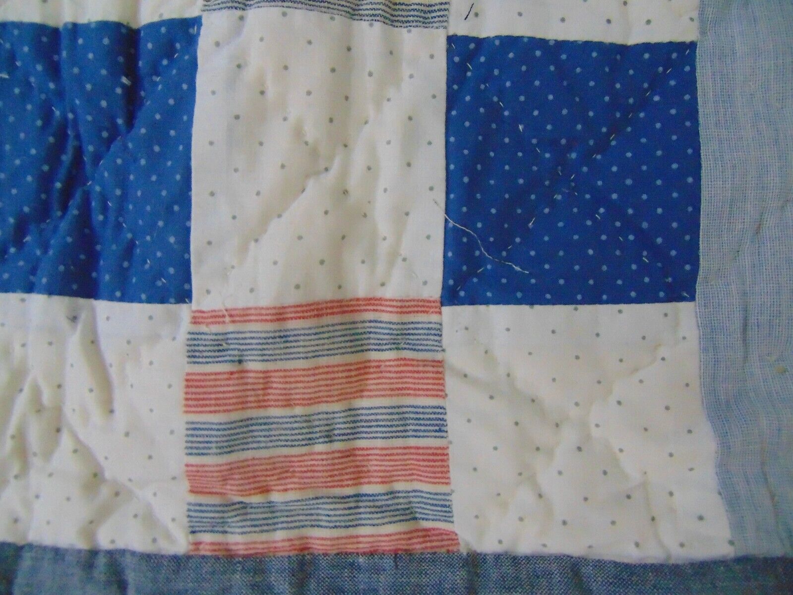 Antique 1900's Mosaic Quilt Blocks, Ticking Fabric