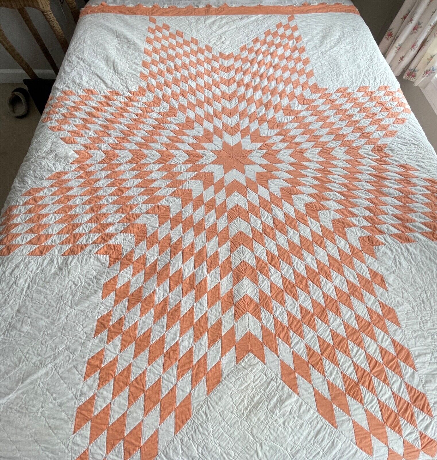 Peach Pink & White Vintage Lone Star Quilt