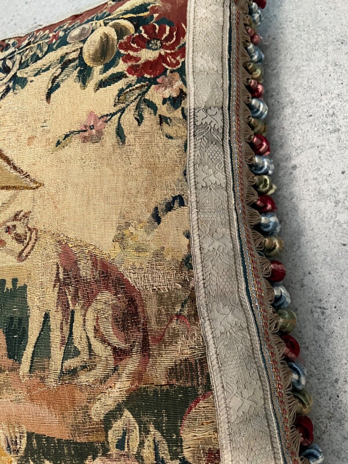 Rare 1700s French Aubusson Tapestry Pillow