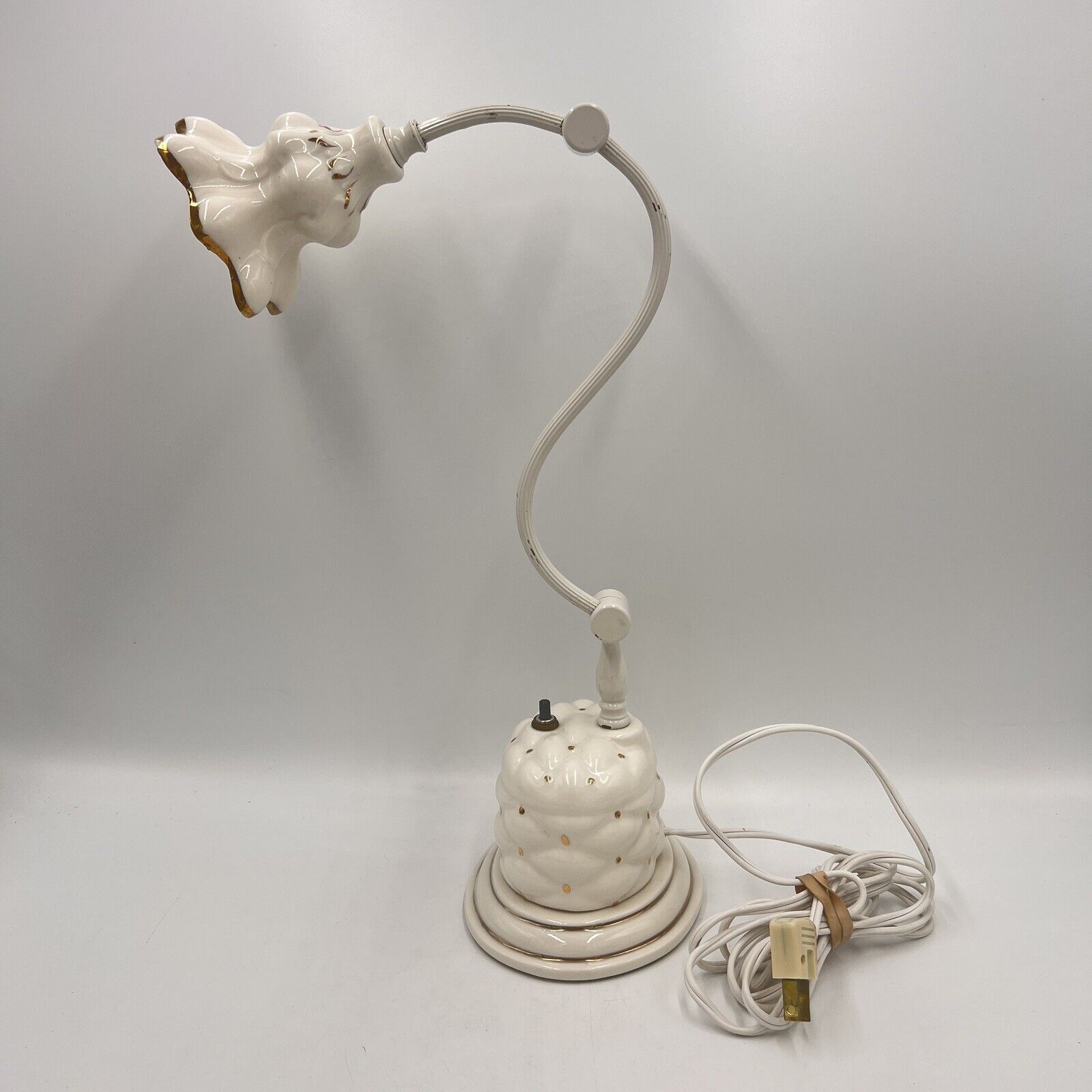 Victorian Quilted Porcelain Bedside Lamp with Gold