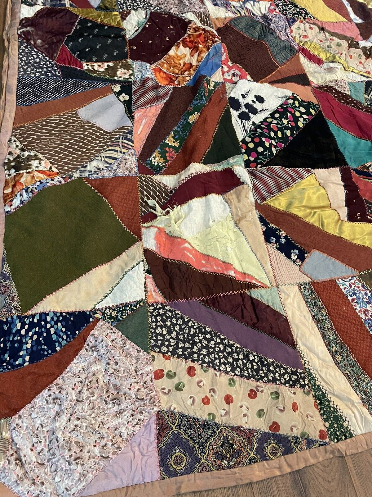 Early 1900s Antique Crazy Quilt 74x58”