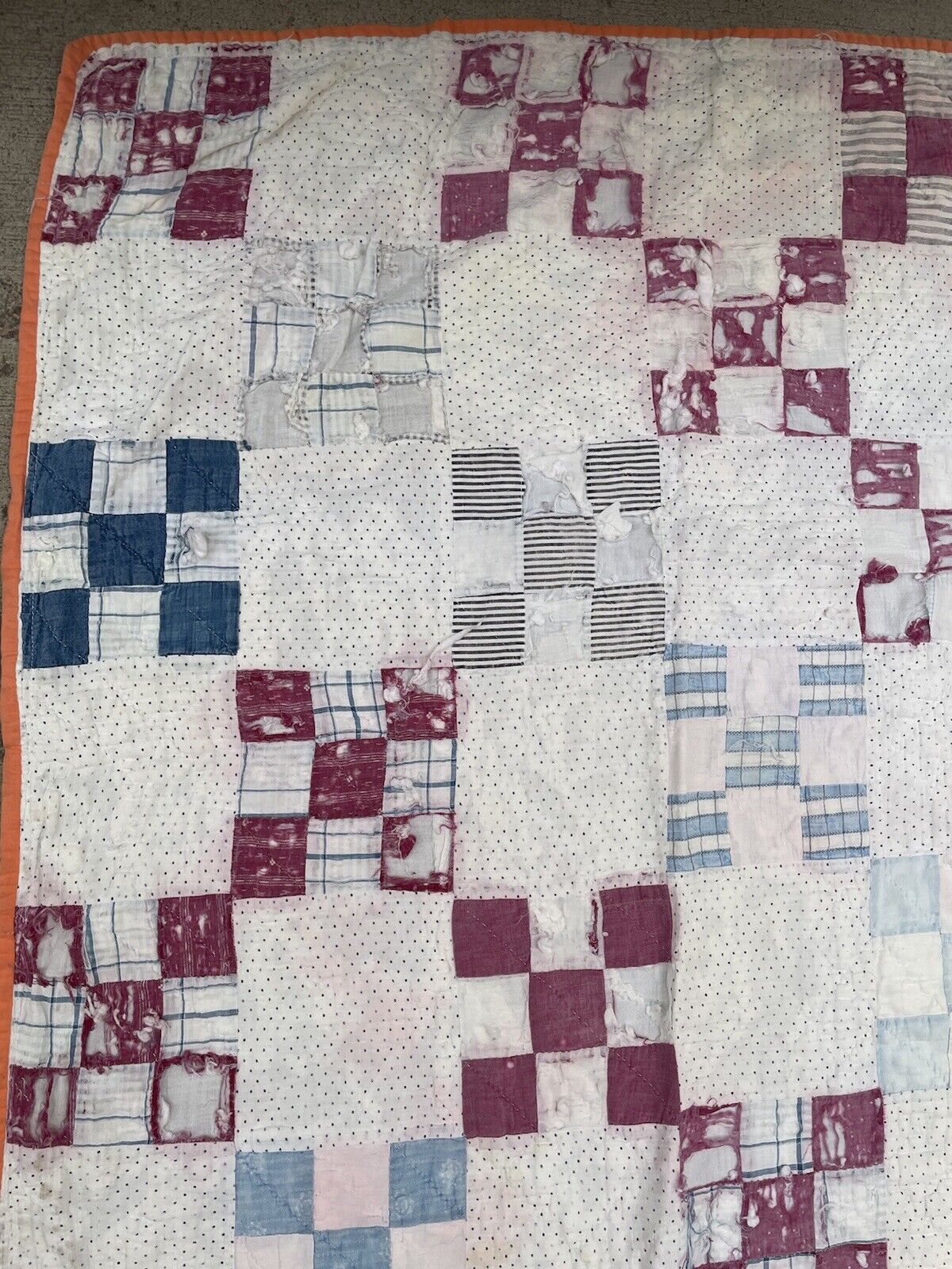 1900s Handmade Geometric Patchwork Quilt 80” x 62”