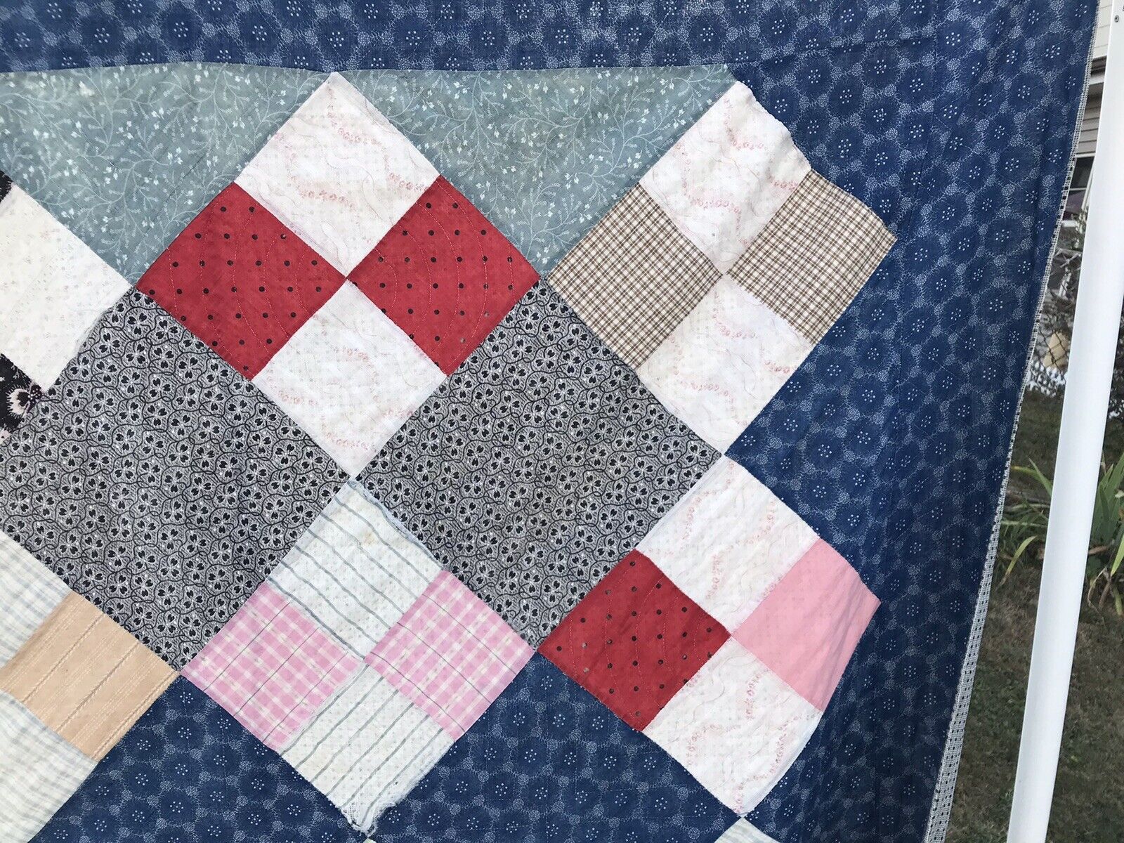 Vintage Hand-Stitched Feedsack Quilt from 1900s