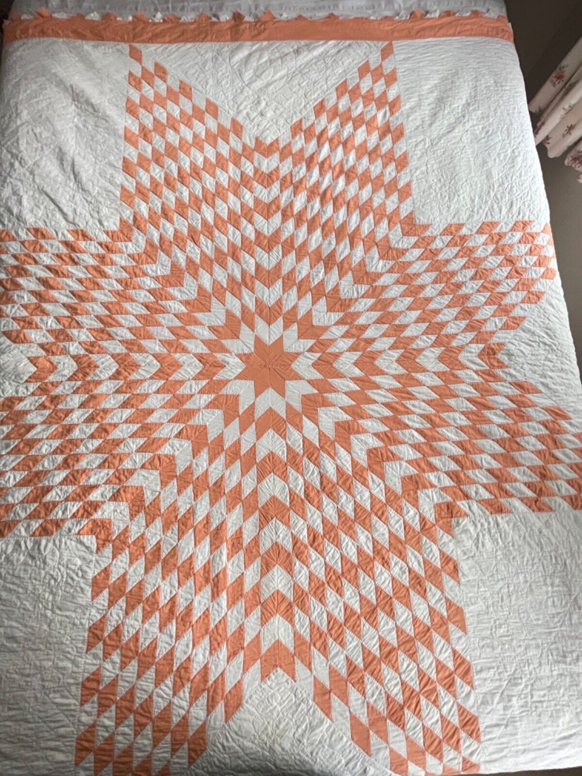 Peach Pink & White Vintage Lone Star Quilt