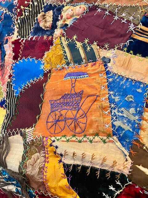 Early 1900s Large Queen Crazy Quilt Stitched Silk