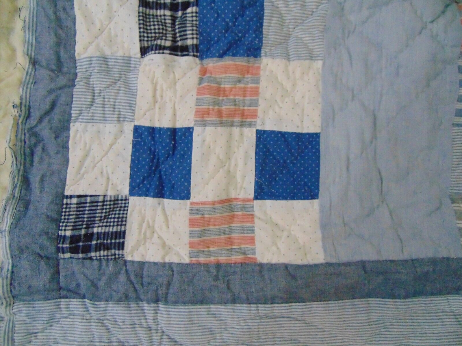 Antique 1900's Mosaic Quilt Blocks, Ticking Fabric