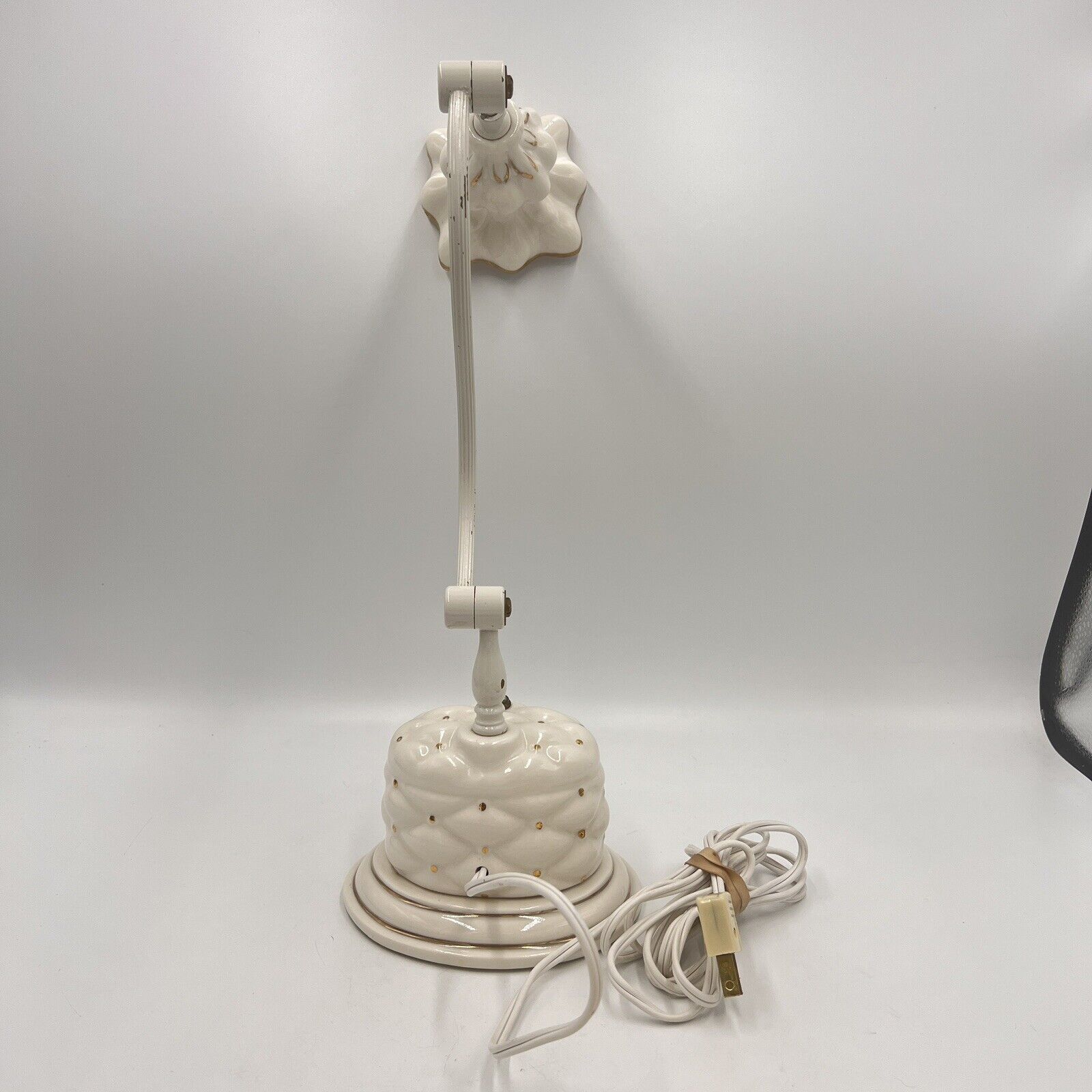 Victorian Quilted Porcelain Bedside Lamp with Gold