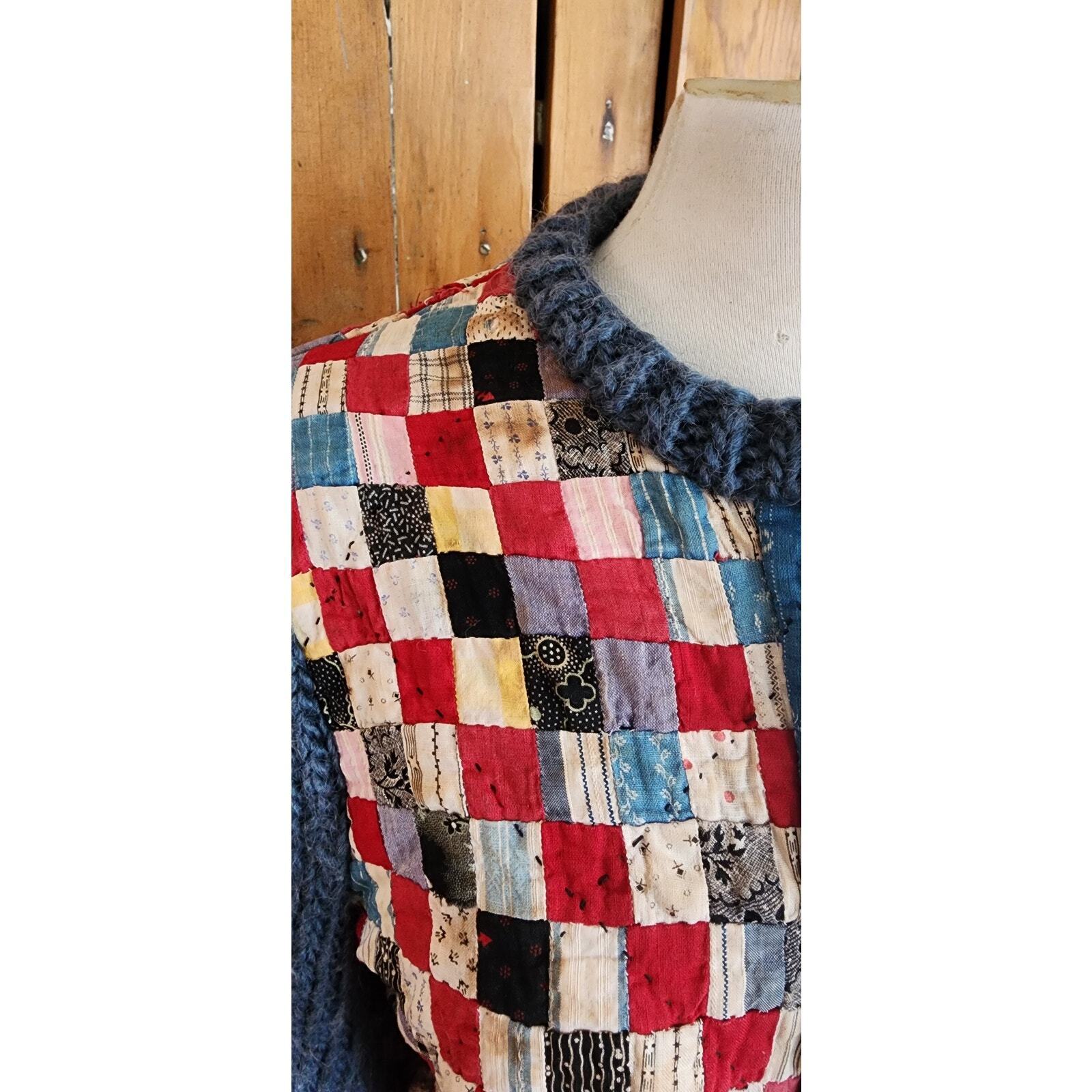 70s Vintage Cardigan with Early 1900s Quilt Patchwork
