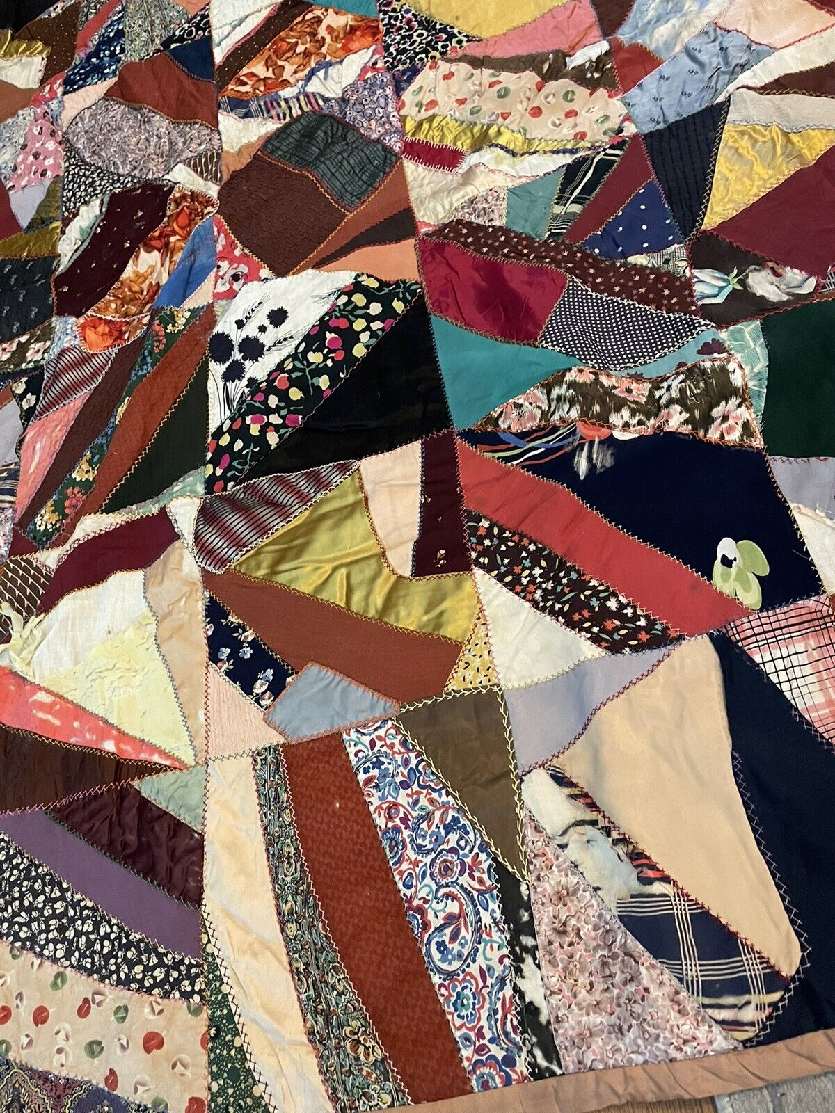 Early 1900s Antique Crazy Quilt 74x58”