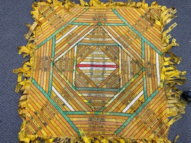 Antique Cigar Ribbon Tapestry Quilt 34.5"x34